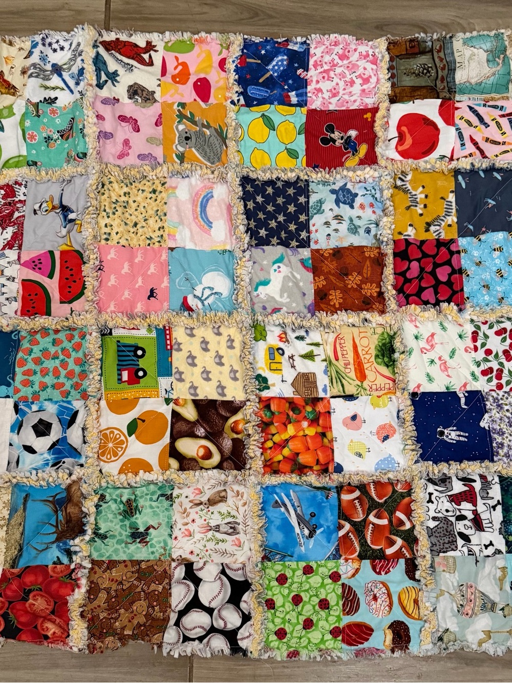 Colorful Patchwork Rag Quilt - Fun Mixed Prints